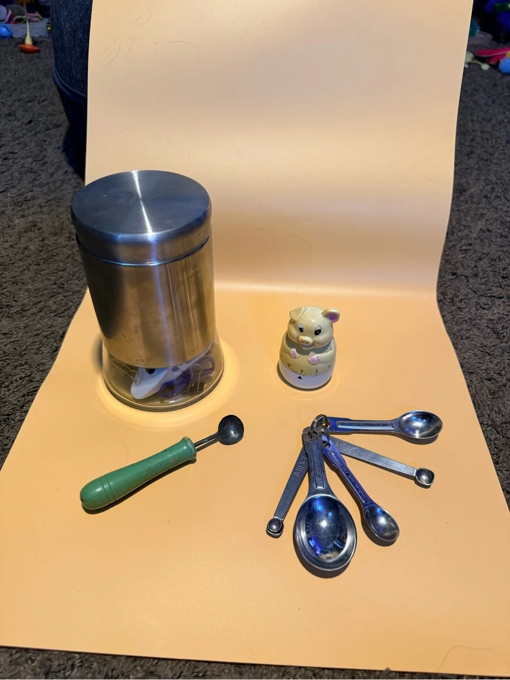 Stainless Steel Canister with Measuring Spoon Set - Silver